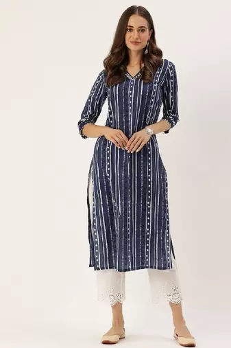Women blue & white printed republic day republic day kurta