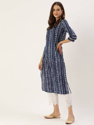 Women blue & white printed republic day republic day kurta 3