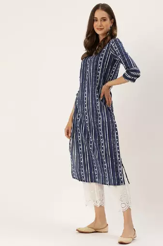 Women blue & white printed republic day republic day kurta
