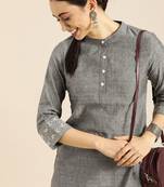Women grey thread work kurta