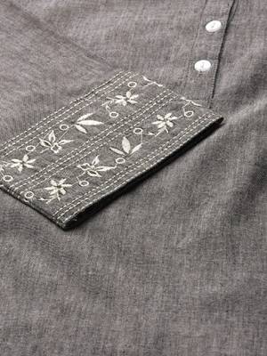 Women grey thread work kurta 2
