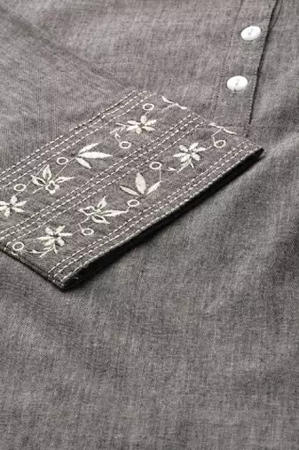 Women grey thread work kurta