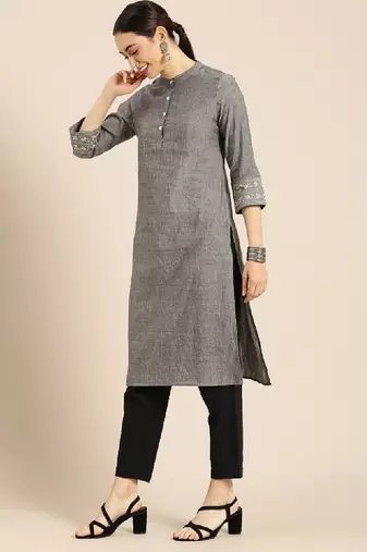 Women grey thread work kurta