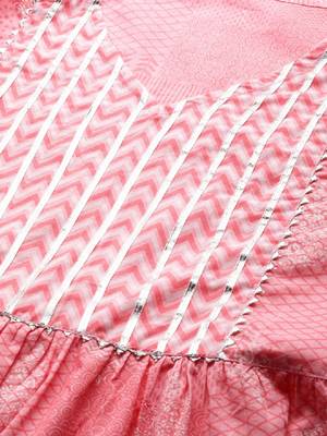 Women pink & white ethnic motifs printed gotta patti pure cotton kurta 2