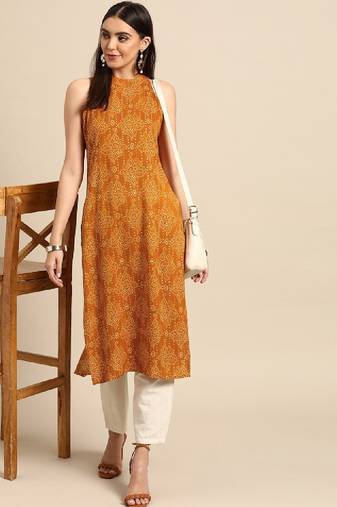Women yellow bandhani printed kurta