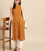 Women yellow bandhani printed kurta