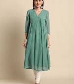 Women's green chiffon self design flared kurta
