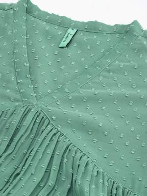 Women's green chiffon self design flared kurta 2