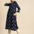 Women navy blue & white ethnic motifs printed indigo kurta