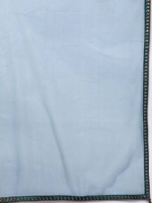 Women teal yoke design satin anarkali kurta 3