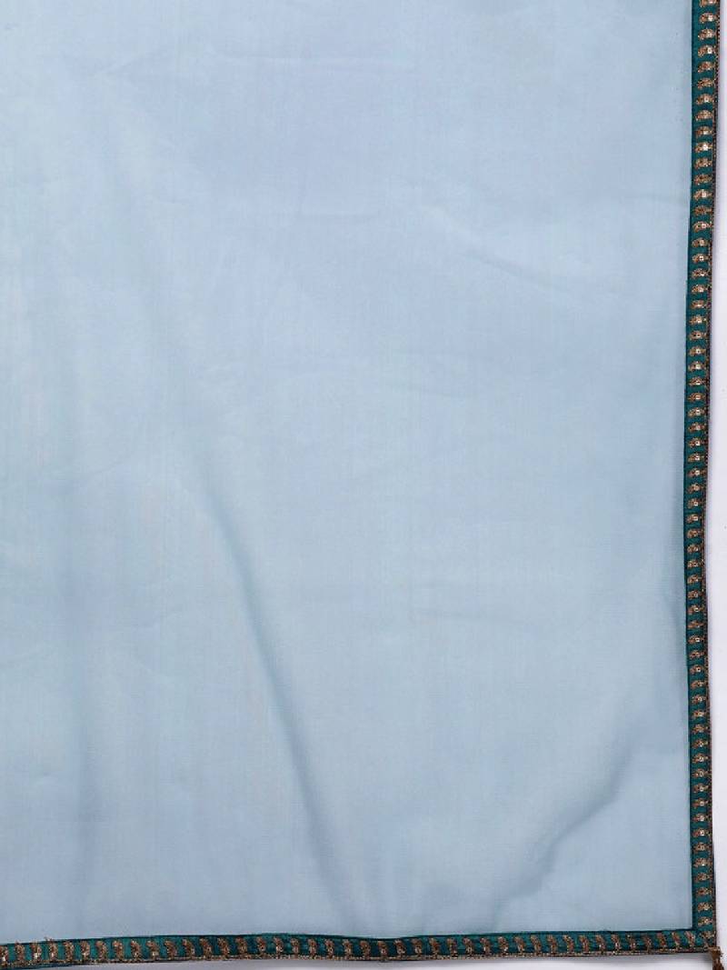 Women teal yoke design satin anarkali kurta