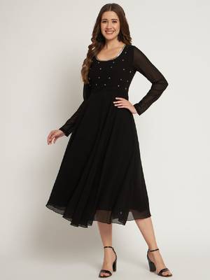 Women black ethnic motifs embellished georgette anarkali kurta 1