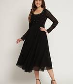 Women black ethnic motifs embellished georgette anarkali kurta