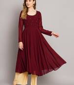 Women maroon ethnic motifs embellished georgette anarkali kurta