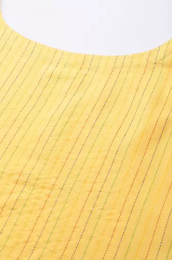 Women yellow pure cotton kantha work striped kurta