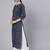 Women navy blue ethnic printed cotton straight kurta