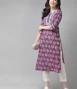Women purple & white pure cotton ethnic motifs printed kurta