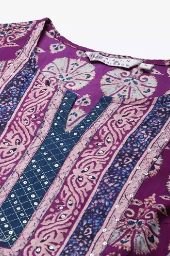 Women purple & white pure cotton ethnic motifs printed kurta