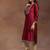 Women maroon yoke design embellished kurta