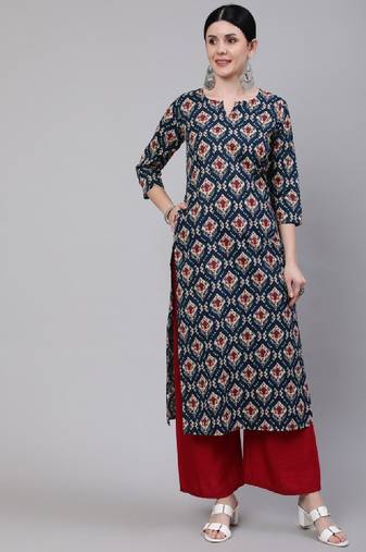Women blue & red ethnic motifs printed kurta