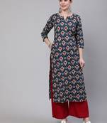 Women blue & red ethnic motifs printed kurta