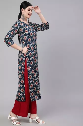 Women blue & red ethnic motifs printed kurta