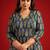 Women navy blue & green ethnic motifs printed cotton kurta