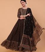 Women floral printed embroidered gotta patti pure cotton anarkali kurta