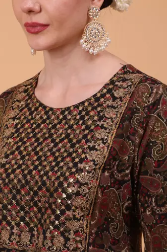 Women floral printed embroidered gotta patti pure cotton anarkali kurta