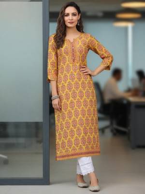 Women ethnic motifs printed pure cotton kurta 1