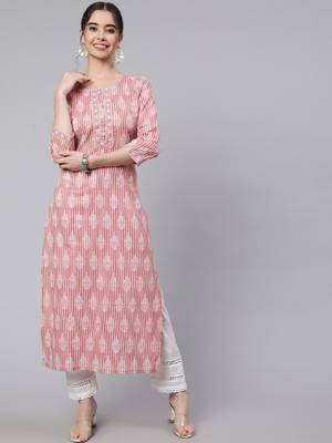 Ethnic motifs printed pure cotton kurta 1