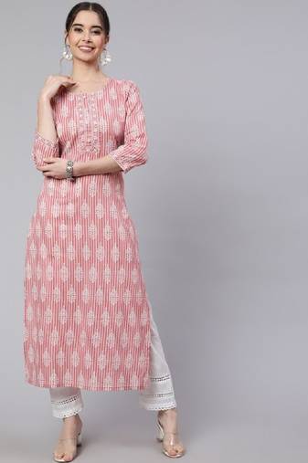 Ethnic motifs printed pure cotton kurta
