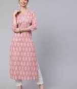 Ethnic motifs printed pure cotton kurta