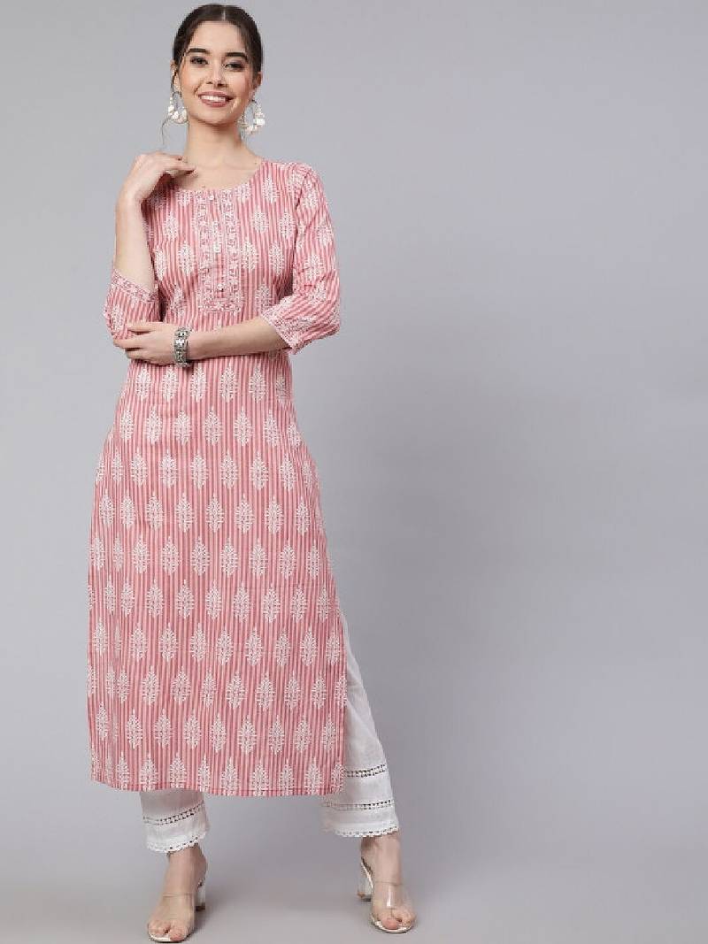 Ethnic motifs printed pure cotton kurta