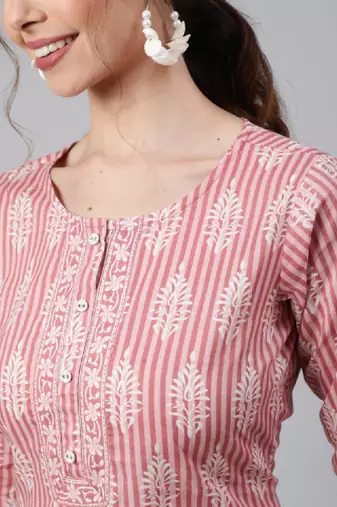 Ethnic motifs printed pure cotton kurta