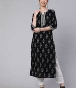 Floral printed round neck pure cotton kurta