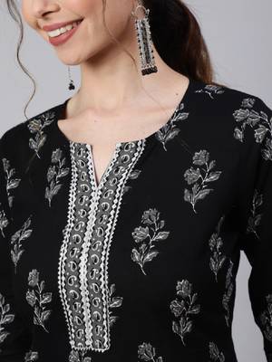 Floral printed round neck pure cotton kurta 2