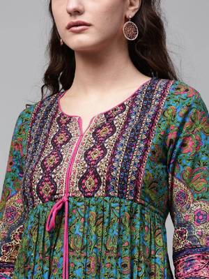 Women green & pink printed anarkali kurta 2
