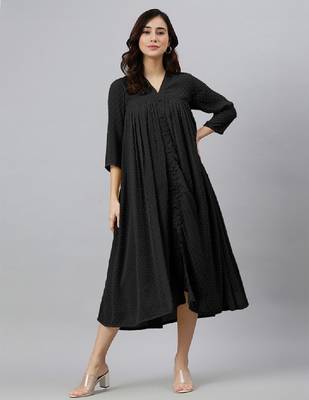 Women's black dobby chiffon self design empire kurta 1