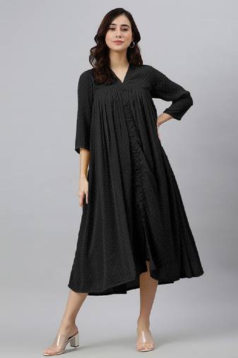 Women's black dobby chiffon self design empire kurta