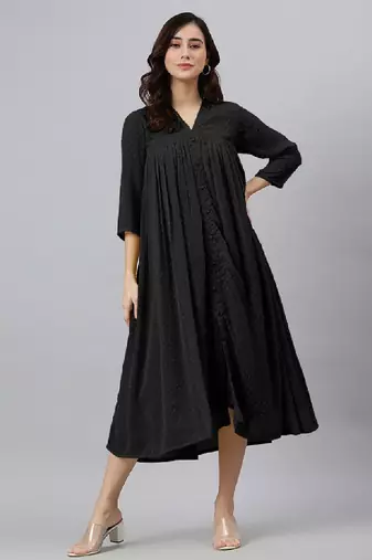 Women's black dobby chiffon self design empire kurta