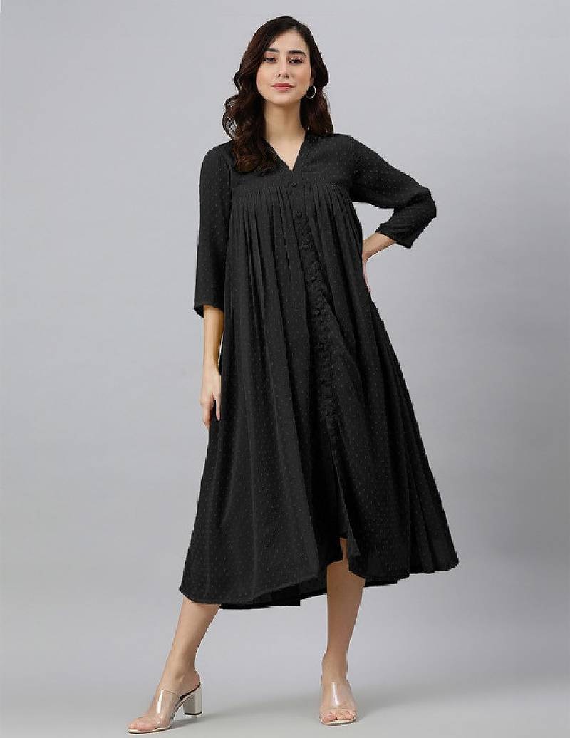 Women's black dobby chiffon self design empire kurta