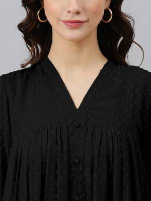 Women's black dobby chiffon self design empire kurta 2
