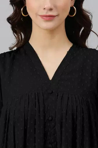 Women's black dobby chiffon self design empire kurta