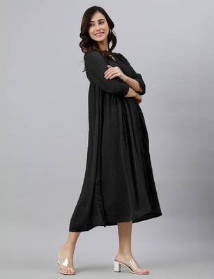 Women's black dobby chiffon self design empire kurta 3