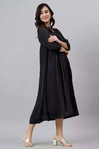 Women's black dobby chiffon self design empire kurta
