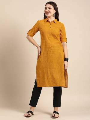 Shirt collar roll-up sleeves dobby pathani cotton kurta 1