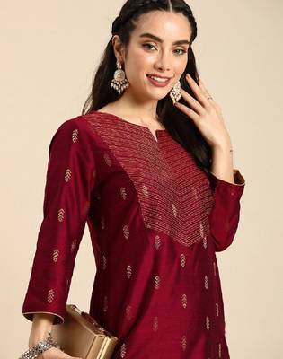 Ethnic motifs kantha work dobby kurta 1