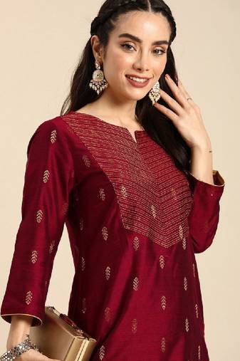 Ethnic motifs kantha work dobby kurta
