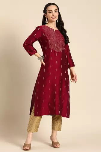 Ethnic motifs kantha work dobby kurta